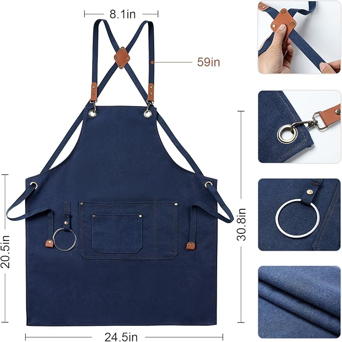 Personalized Aprons Custom Women Men Apron with Pockets Chef for Baking Bbq Grill Embroidered with Name Text