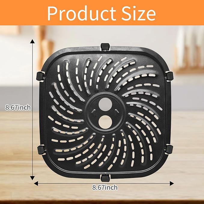 Air Fryer Grill Pan for PowerXL Vortex Pro 6 QT Air Fryer, Oval Nonstick 8.67''*8.67'' Air Fryer Accessories Replacement Parts Rack Tray Basket Crisper Plate with Rubber Bumpers,Dishwasher Safe