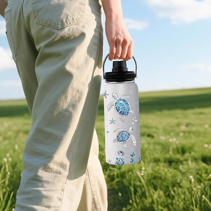 Sea Turtle Gifts, 32 oz Insulated Water Bottle, Stainless Steel Sports Travel Bottles, Ocean Turtle Water Bottles Gifts for Women Men (1pcs)
