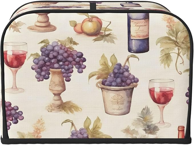 Retro Wine Grape 4 Slice Toaster Cover, Dustproof, Waterproof, Polyester, Easy to Clean, Great Gift