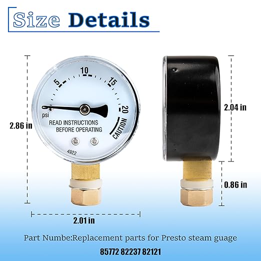 Stainless Steal Cooker Pressure Guage,Replacement for Presto 85772 Pressure Cooker Canner Steam Gauge 82237 82121- Fit Presto Canner Models 175107 01755 0175510 178001 178005