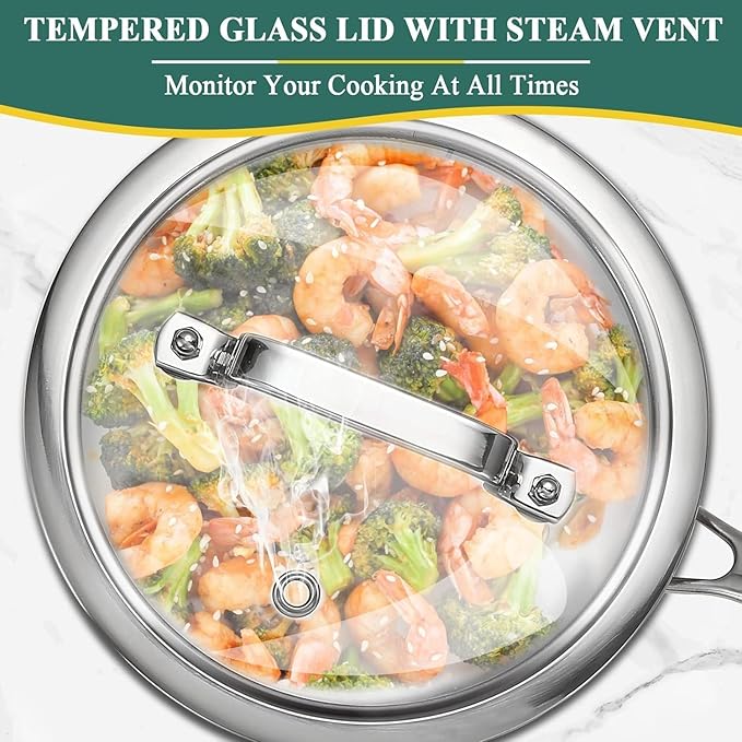 DELARLO Tri-Ply Stainless Saucepan 3.5Quart Steamer Set With Glass Lid, Ergonomic Handle, Multipurpose Sauce Pan, Kitchen Sauce Pot，Oven Safe
