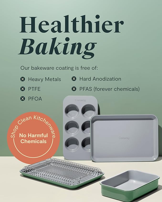 Caraway Nonstick Ceramic 6 Cup Muffin Pan – Non-Toxic, PTFE & PFOA Free – Oven Safe – Aluminized Steel Core – Small Muffin Pan for Baking Cupcakes, Muffins & More - White