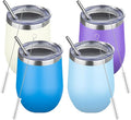 12oz/4 Pack Stainless Steel Wine Tumbler with Lids, Double WallVacuum Stainless Steel Travel Tumbler,Insulated Wine GlassesTravel Tumbler for Cold & Hot Drinks,Cup for Champaign Coffee（Blue + Purple）