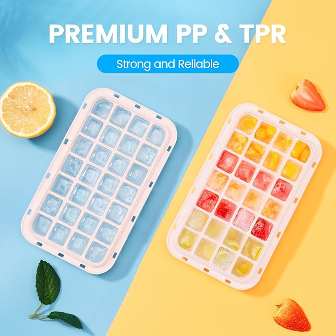 Ice Cube Tray with Lid and Bin, 28 pcs Ice Cubes Molds, Ice Trays for Freezer, Ice Cube Tray Mold, with 1 tray, Ice Freezer Container, Spill-Resistant Removable Lid & Ice Scoop, for Whiskey,Cocktail