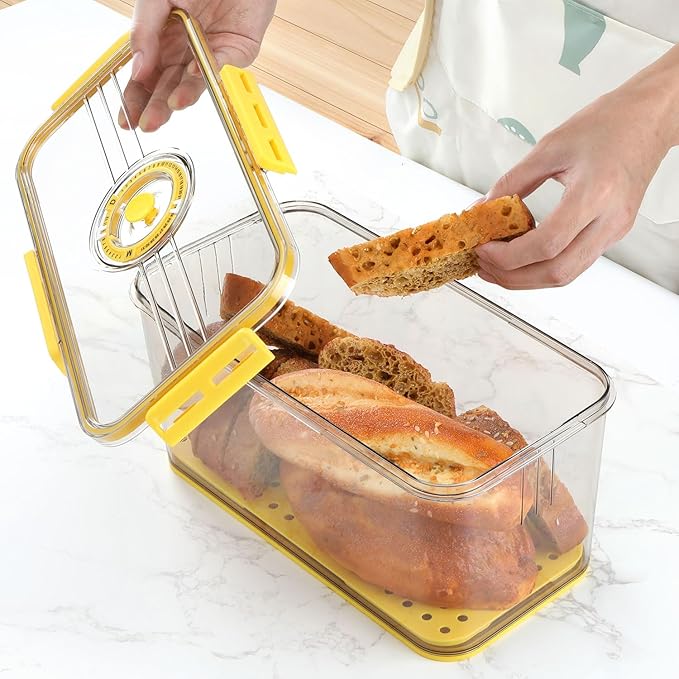 Bread Box For Kitchen Countertop,Yellow Bread Containers Storage Airtight Loaf,Plastic Breadbox,Bread Storage For Homemade Bread,Clear Fresh Bread Keeper