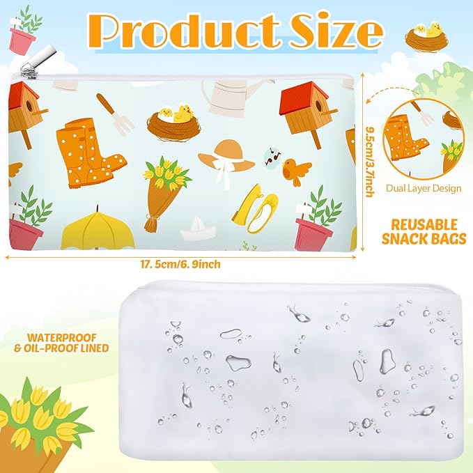 Chumia 6 Pcs Reusable Snack Bags Christmas Gifts Food Safety Washable Snack Bags Lunch with Zipper Portable Sandwich Bag Food Storage Pouch Double Layer (Farm,6.9 x 3.7 Inches)