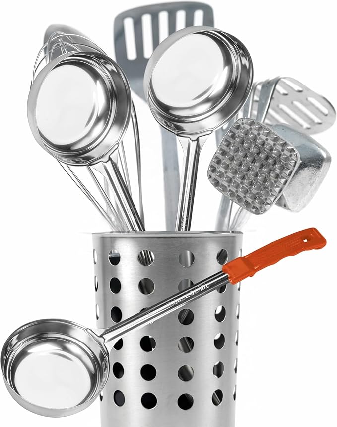 Stainless Steel Food Portioner 8 Ounce Orange Handle – Serving Spoon for Cooking and Kitchen Use