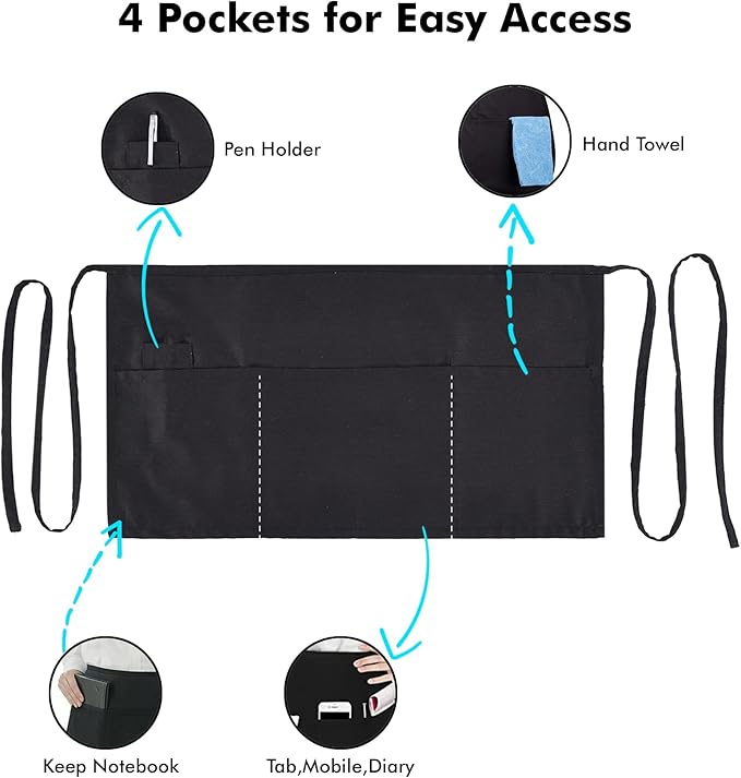 Dreamology Waist Apron,Half Apron,Server Aprons with 3 Pockets,Aprons For Women,Waiter and Waitress Apron with Pockets,Waist Apron with Pocket,Aprons for Servers (1 Pack)