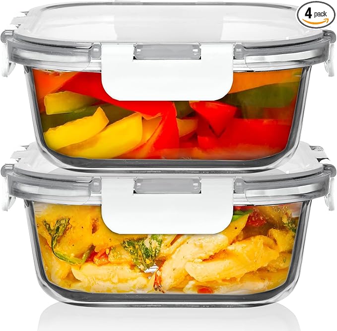 Razab 2 PC 1200ML / 41 Oz Glass Food Storage Containers with Lids - Airtight & Leakproof - Microwave/Oven/Freezer Safe - BPA Free - Ideal for Meal Prep, Storing Leftover & Lunch