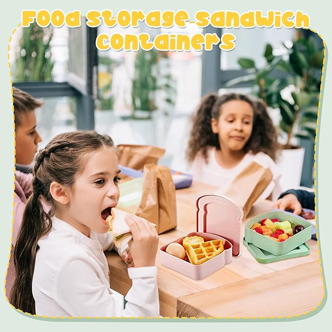 4Pcs Sandwich Containers for Lunch Boxes, Reusable Sandwich Box Container for Kids, Sandwich Holder Bread Container for Adults, BPA Free, Microwave & Dishwasher Safe, School, Office, Camping