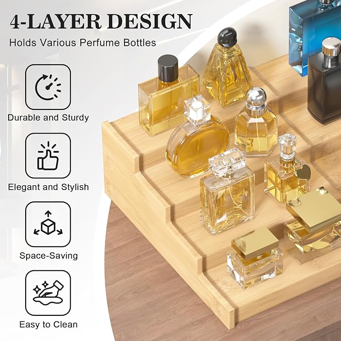 Spice Rack Kitchen Cabinet Organizer: 4 Tier Bamboo Expandable Spice Storage Display,Spice Shelves Adjustable Seasoning Organizer 8–15 Inch