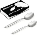 Chef Kunz Spoons - Professional Kitchen Spoon Set for Basting, Plating, Quenelle, Serving, Sauces| Vintage-inspired 8" & 9" Chef Spoon Set| Culinary Plating Tools with Non-Slip Grip (Silver)