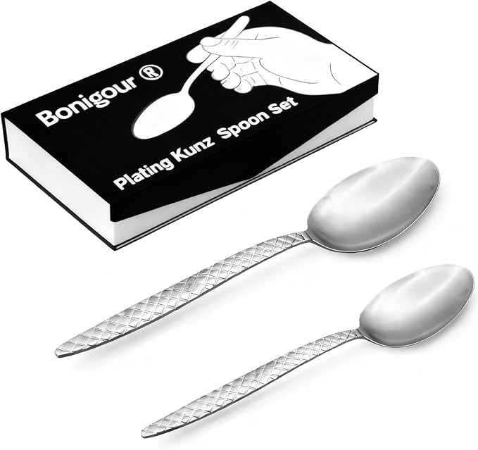 Chef Kunz Spoons - Professional Kitchen Spoon Set for Basting, Plating, Quenelle, Serving, Sauces| Vintage-inspired 8" & 9" Chef Spoon Set| Culinary Plating Tools with Non-Slip Grip (Silver)