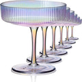 CUKBLESS Iridescent Martini Glasses Set of 6, Champagne Coupe Glasses, Hand Blown Vintage Ribbed, Cocktail for Margarita, Whiskey, Dessert, 7 oz