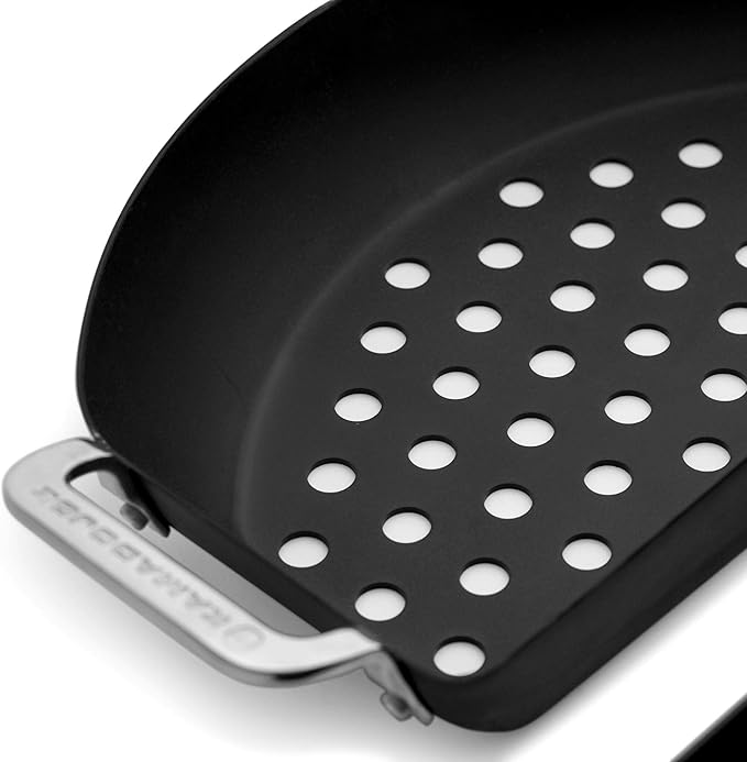 Kamado Joe Karbon Steel Pre-Seasoned Carbon Steel Non-Stick Half-Moon Pans with One Solid Pan and One Perforated Pan for Classic Joe and Big Joe Kamado Grills, Model KJ15124822