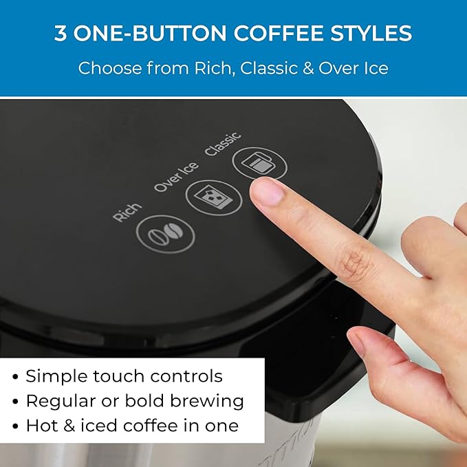 Koolatron Kenmore Single Serve Coffee Maker & Stainless Steel Travel Mug, Capsule/Pod & Ground Coffee Brewing, K Cup Compatible, Hot & Iced Coffee Machine, 6 to 14 Oz Brew Sizes, Auto Shut-Off, Black