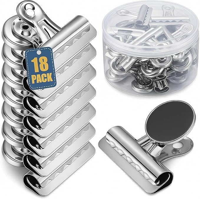 18 Pcs 18 Pcs Magnetic Clips 2.2 Inch Metal Heavy Duty Refrigerator Magnet Clips with Box for Whiteboard Fridge Photo Displays Office School Classroom(Silver)