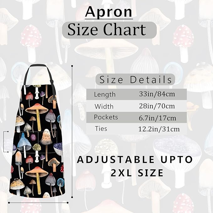 Mushroom Apron,Oxford Fabric Adjustable Kitchen Apron with 2 Pockets,Waterproof Cooking Aprons for Men Women Mom Wife Dad,Ideal Gifts for Coffee House,Shop,Baking,BBQ,Housewarming,28x33in