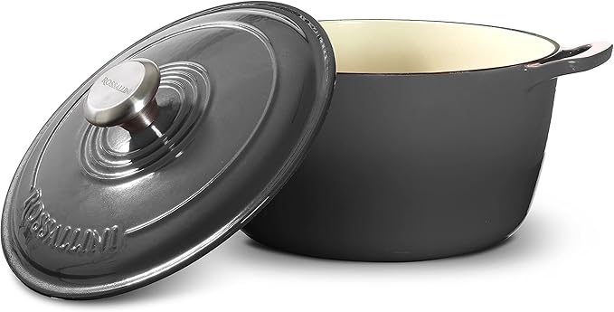 Signature Enameled Cast Iron Dutch Oven, Non-Stick Serving Pot with Tight Fitting Lid for Perfect Roasting, Baking, Sauteing, and Bread Making | 5.5Q (5.2L) - Oyster Grey