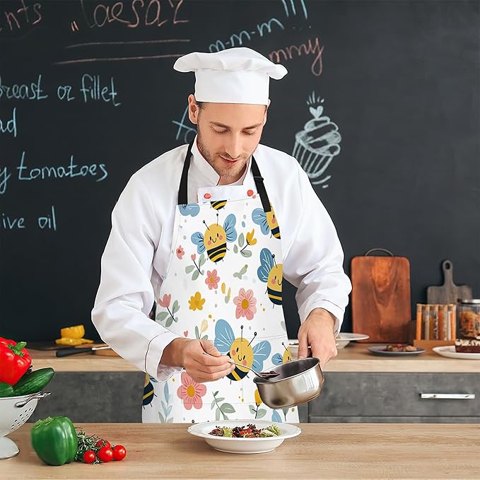 Kitchen Apron with Pocket,Waterproof Adjustable Neck and Long Ties, Cooking Baking Gardening Painting Apron for Women
