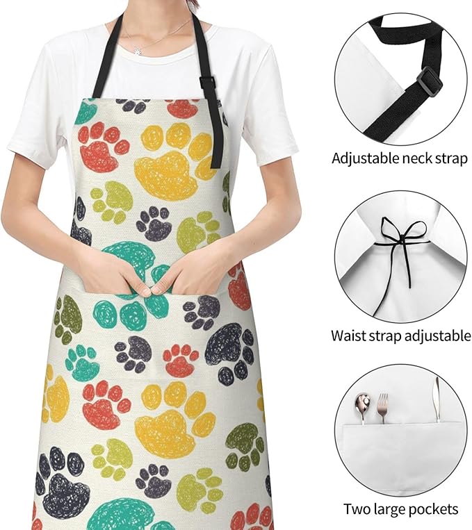 Apron Bib with 2 Pockets and Adjustable Neck Waterproof Kitchen Cooking Gardening Chef Aprons for Women Men