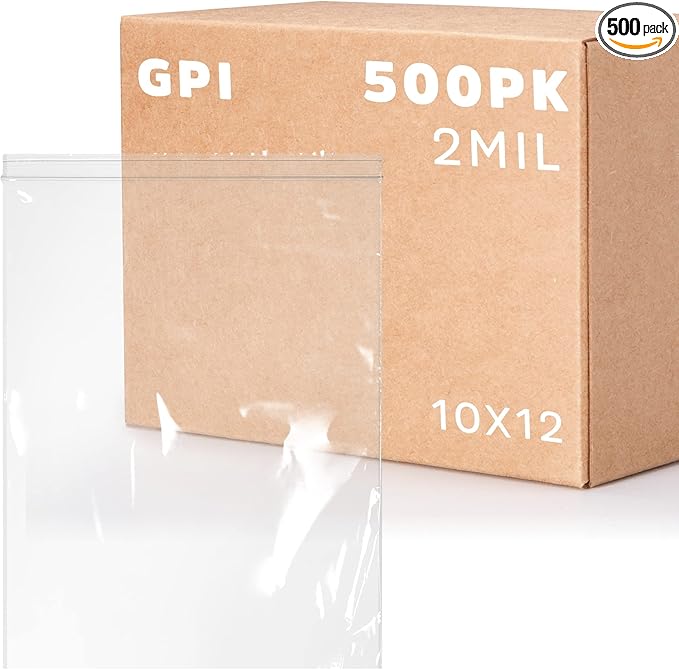 GPI - 10" x 12" 1 Gallon Zip Bags, 500 Count, 2 Mil, Clear Plastic Reclosable Poly Baggies, with Resealable Zip Top Lock. for A4 Letter Size Paper, Apparel, Clothing, Food, Home & Office Supplies.