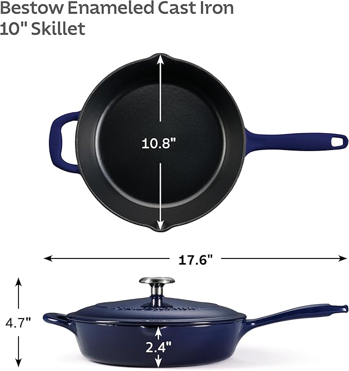 Tramontina Bestow Enameled Cast Iron Skillet with Lid, 10-inch Frying Pan, Blue