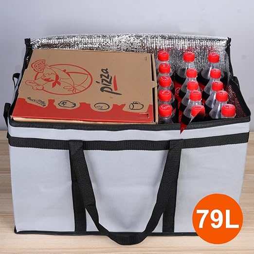 Bodaon 4-Pack Insulated Food Delivery Bag, XXX-Large Meal Grocery Tote Insulation Bag for Hot and cold Food, Commercial Cooler/Thermal Bags, Large Capacity Reusable Warming Bag, Gray