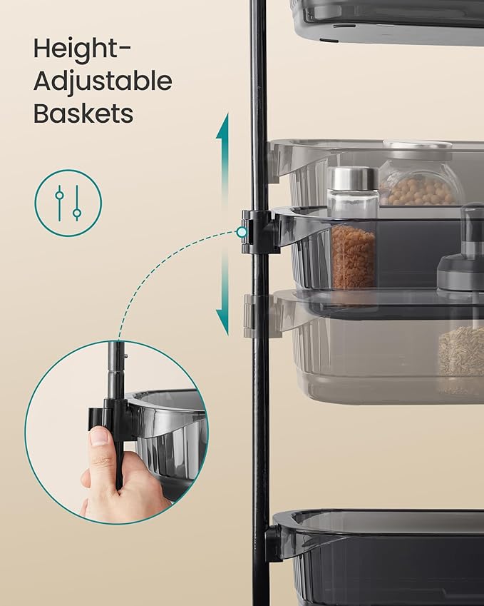 SONGMICS Over the Door Pantry Organizer, 6-Tier Kitchen Pantry Door Organizer with Adjustable Tall Baskets, Hanging Spice Rack, for Bedroom Bathroom Laundry Room, Transparent Black UKCS046BH01