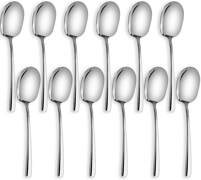 SOLEADER Extra Large Serving Spoons Set of 12,Foodgrade 18/8 12 Inch Stainless Steel Serving Spoon,Buffet Serving Utensils,Spoons Silverware,Cooking Spoon,Pasta Spoon,Mixing Spoon