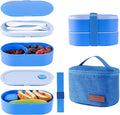 Bento Lunch Box Set -2 Stackable Adult And Women's Lunch Boxes - Including Lunch Bag, Leak Proof And Bisphenol Free A - Built-In Cutlery Set - Dishwasher Safe (Blue)