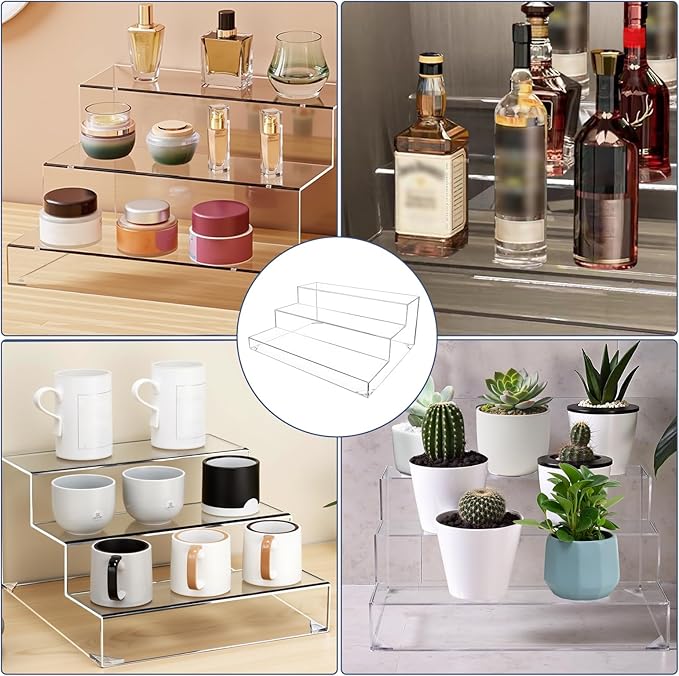 3 Tiers Assembled Bar Bottle Rack Display, Clear Acrylic 3-Tiers Stand Display for Home Mini Bars,Restaurants,Party Use 15.2x11.4x6 inches
