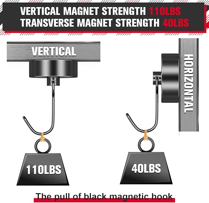FINDMAG 110lbs+ Heavy Duty Magnetic Hooks, 4 Pack Magnet Hooks for Cabin, Fridge, Kitchen, Cruise Ship Walls, Strong Metal Magnet Holders for Cruise Ship Essentials, Black
