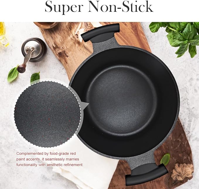 2.5 Qt Cast Aluminum Dutch Oven Pot for Stew Braise Soup Simmer and Fry, Mini Nonstick Stock Pot with Lid & Stay-Cool Handle for All Stoves Including Induction, PFOA PFOS APEO Free