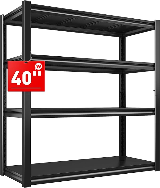 Raybee 40" W Garage Shelving, Storage Shelves 56.9" H, Metal Shelving Heavy Duty Load 1600LBS, Adjustable Metal Shelves for Storage Pantry Kitchen 40" W x 19.1" D x 56.9" H
