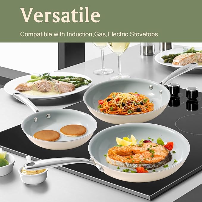 Nonstick Frying Pans Ceramic Skillet: 8Inches Non Stick Egg Fry Pan - PFOA PTFE PFAS Free