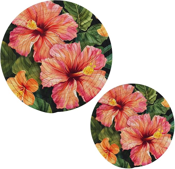 Hibiscus Flower Leaves Kitchen Trivets Pot Holders Set of 2, Trivets for Hot Pots Dishes Woven Trivet Coaster Pad Mat for Counter