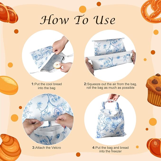 4 Pcs Reusable Beeswax Bread Bags for Homemade Bread 17" x12" Sourdough Storage Bags with Foodgrade TPU Lining Food Wraps to Keeping Fresh Loaf Fresh Freezer Baker Baking Supplies (Blue)