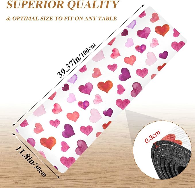 Valentines Trivet Table Runner 40 Inches Long Hearts Valentine's Day Heat Resistant Hot Pad Multi Purpose Mat for for Hot Pots Pans Kitchen Countertops