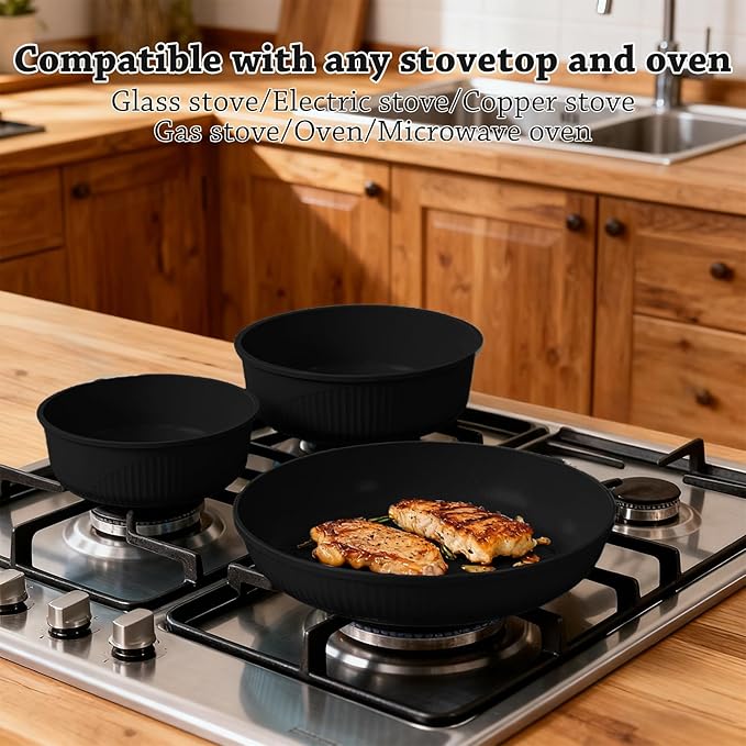 24 Pcs pots and pans set,pots and pans set non stick,Oven-safe and dishwasher-safe,PFAS/PFOA Free,Induction Dishwasher Oven Safe cookware set (Black)