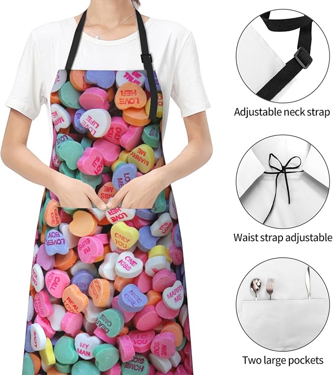 Apron for Women Men Hearts Aprons With Pockets Adjustable Washable Aprons for Cooking Baking Kitchen