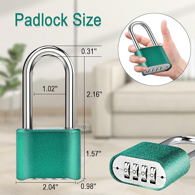 2pcs Combination Lock, 4-Digit Heavy Duty Combo Lock, Combination Padlock Outdoor Waterproof Gate Locks for Outdoor Fence, Locker, Sheds, Gym, Gate Hasps (2pcs, Long Shackle, Green)