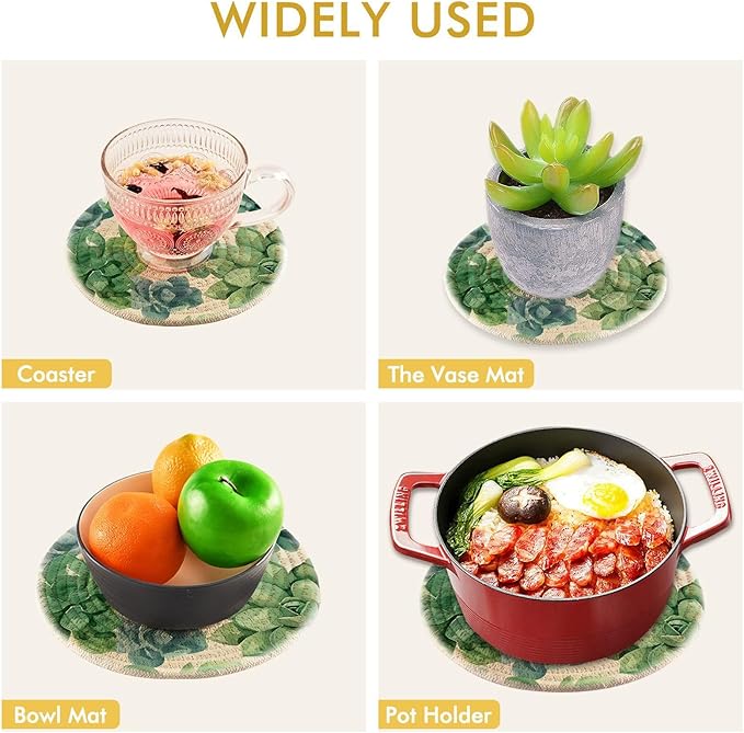 Succulent Plants Green Kitchen Trivets Pot Holders Set of 2, Trivets for Hot Pots Dishes Woven Trivet Coaster Pad Mat for Counter