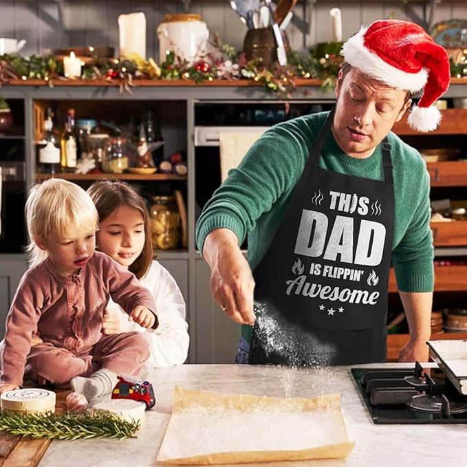 100% Cotton, Black Funny Aprons for Men, Dad, Husband - Birthday, Father’s Day Grilling Gifts for Papa, Husband.