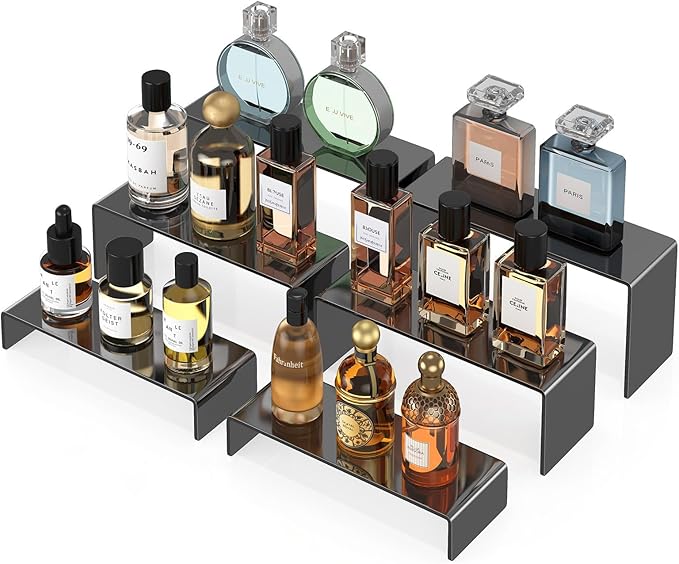 Black Acrylic Display Risers, 6 Pc Acrylic Risers for Display for Food Dessert Cupcakes, Jewellery, Collectibles, Puppets, Anime Characters, Perfumes for acrylic risers