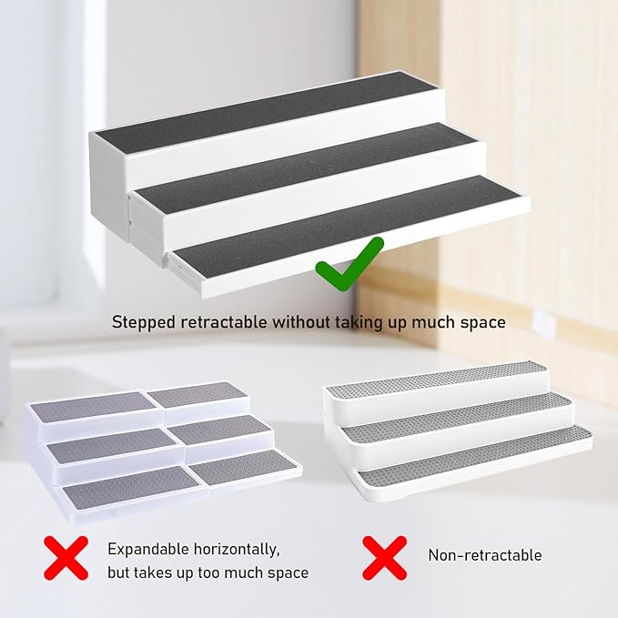 Spice Rack Organizer, Non-Skid 3-Tier Expandable Spice Rack For Cabinet, Tiered Spice Shelf, Kitchen Organizers and Storage, Seasoning Organizer, Pantry Organization, Bathroom, Countertop
