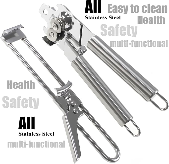 Adjustable Stainless Steel Jar Opener & Magnetic Manual Can Opener Set - Multifunctional Openers for Weak Hands, Seniors with Arthritis, Effortless Jar, Bottle and Can Lid Openers