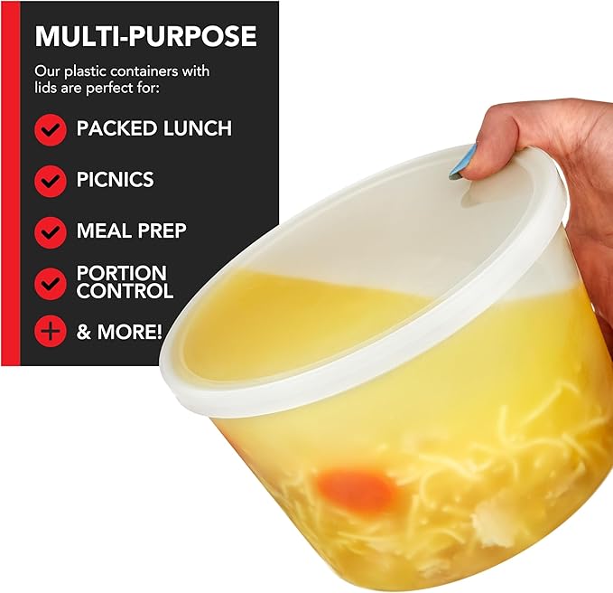 Stock Your Home 64 oz Plastic Deli Containers with Lids (8 Pack), Half Gallon Reusable Freezer Containers, Disposable Food Storage Containers with Lids, To Go Soup, Microwave Safe