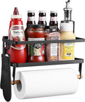 Magnetic Paper Towel Holder for Fridge, Magnetic Spice Rack for Refrigerator, 2-in-1 Foldable Shelf for Side of Refrigerator, Kitchen Countertop Organizers and Wall Mount Storage